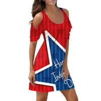 Yubatuo Ден на независимостта Дамски летни ежедневни отпечатани рокля с тениска с къс ръкав O-Neck Mini рокли за жени Red L