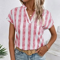 Женски ризи Tosmy Summer Fashion Women's Tops с късо ръкав v Врат вертикални ивици отпечатана риза Блузи за жени