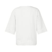 Дамски върхове екипаж ший небрежна блуза солидна жена модна тениска с дължина на лакътя бял l