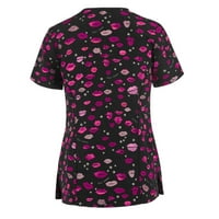 Дамски блузи с къс ръкав сладък блуза графична щампи женски плюс летни ризи с v-образно деколте върхове розови 4xl