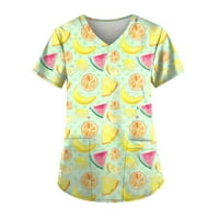 Женски върхове с къс ръкав графични щампи блуза ежедневни дами мода v-образно лято жълто 4xl