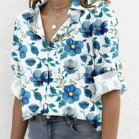 Удобни ризи за копчета за жени свободни v блузи за шия небрежни въртящи се върхове с джоб с джоб
